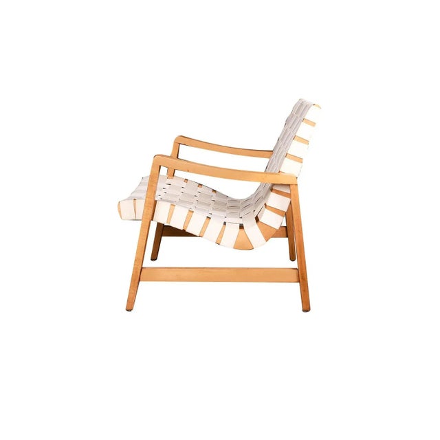 A stunning iconic cotton strap, webbed, lounge, armchair, 652W design (1943) early edition, designed by Jens Risom for...