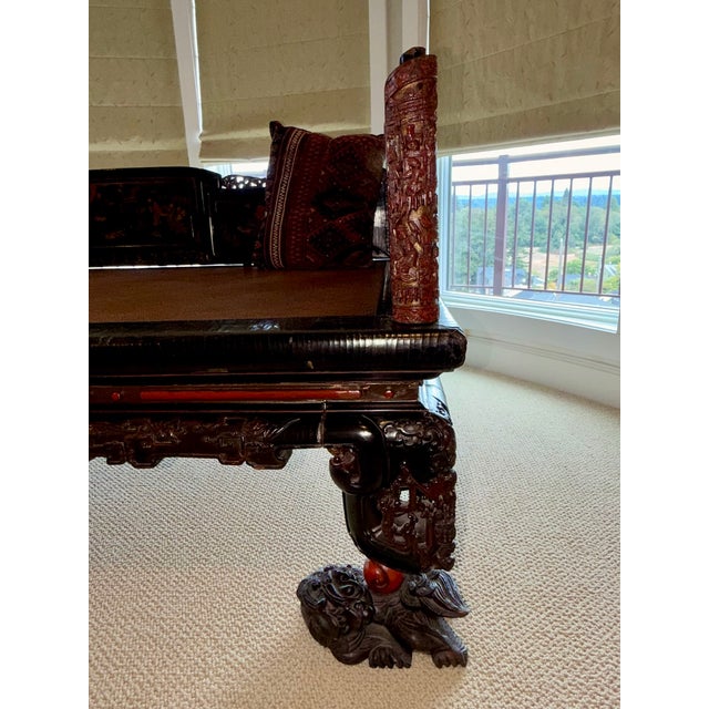 Black Antique Chinese Qing Dynasty Carved & Lacquered Louhan Daybed For Sale - Image 8 of 17