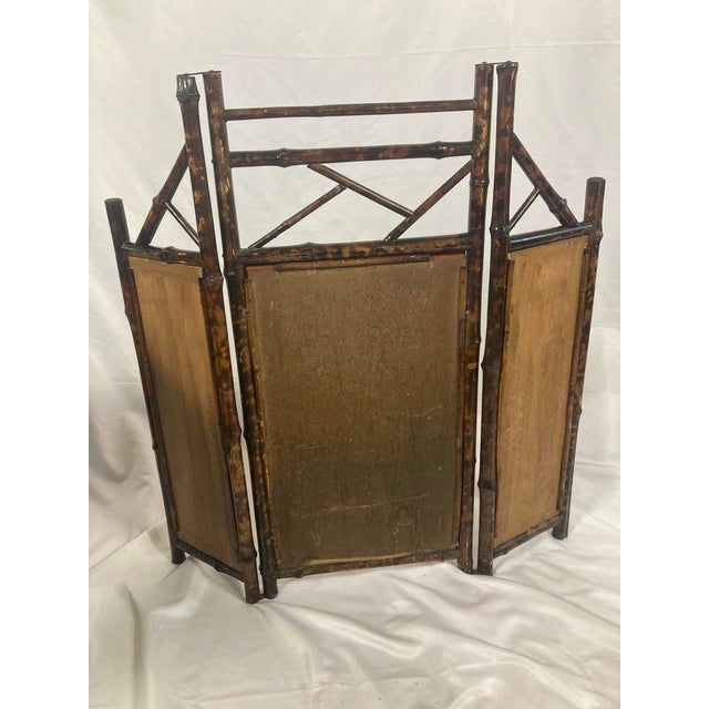 Wood Antique Victorian Aesthetic Movement Bamboo Folding Fire Screen | Hand-Painted For Sale - Image 7 of 9