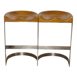 Design Institute of American Flat Bar Chrome Counter Stools - a Pair For Sale