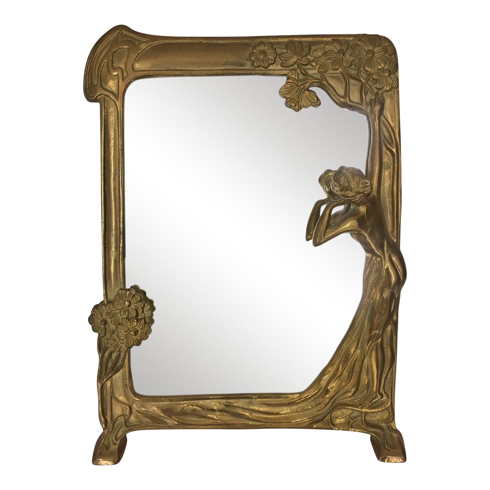 Art Nouveau Brass Mirror " Lady by the Lake " Chairish