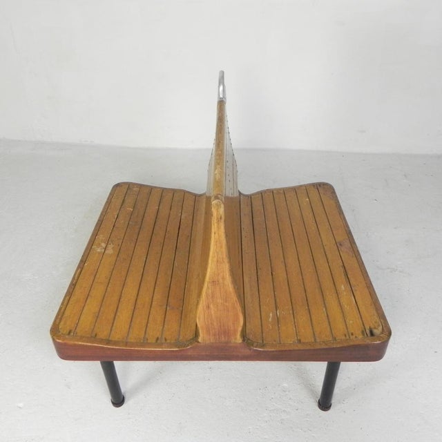 Double-Sided Teak Train Bench, 1930s For Sale - Image 4 of 18