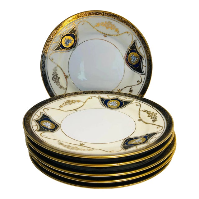 Vintage Noritake "M" Hand Painted Fine China Plates- Set of 6 For Sale