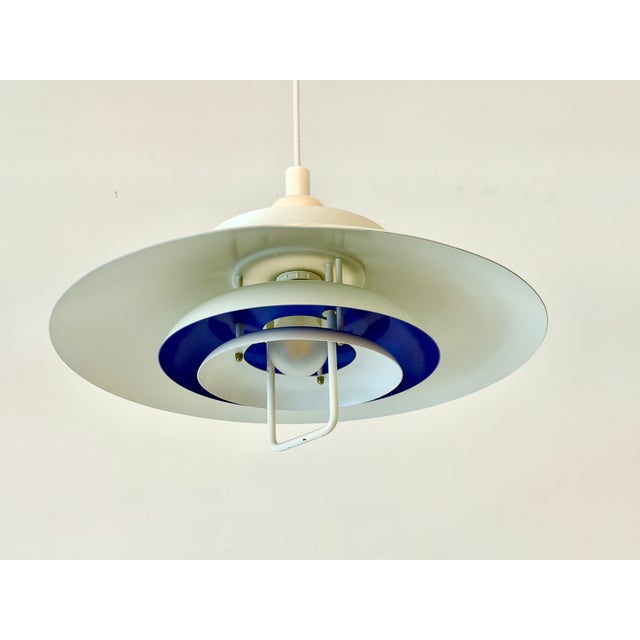Large Vintage Danish Form-Light Pendant Lamp in White and Cobalt Blue, Denmark, 1970s For Sale - Image 18 of 18