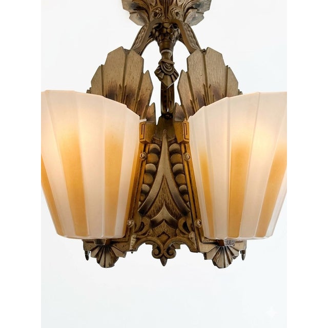 Art Deco Pristine Antique 1930s Art Deco Williamson Beardslee 5-Light Slip Shade Flush Mount For Sale - Image 3 of 14