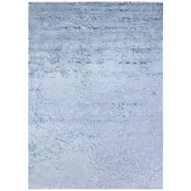 Contemporary Abstract Light Blue Silk Rug "Water" by Doris Leslie Blau For Sale