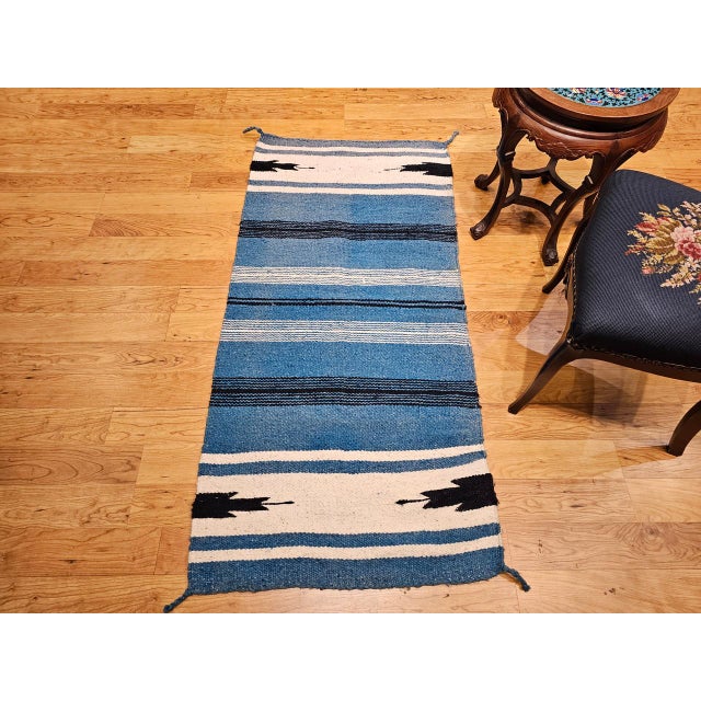 Vintage Southwestern Area Rug, Handwoven Wool, Stripe Pattern, Persian Blue, 3x5 For Sale - Image 9 of 12
