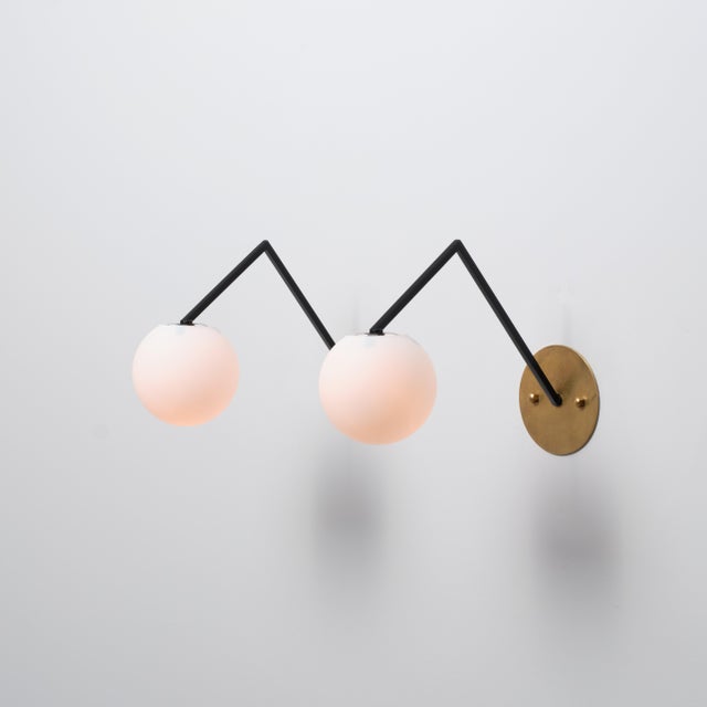 Mid-Century Modern Italian Wall Sconces with Opaline Glass Globes, 1950s, Set of 2 For Sale - Image 11 of 13