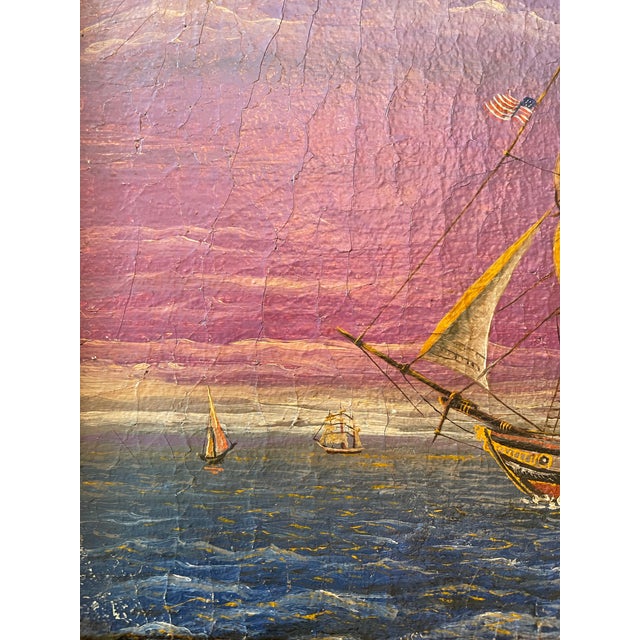 Impressionist Antique Vintage Marine Seascape Oil Painting For Sale - Image 3 of 5