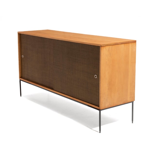 Paul McCobb Winchendon Furniture Planner Group Grasscloth Iron Base Credenza Unmarked Mid Century For Sale - Image 9 of 18
