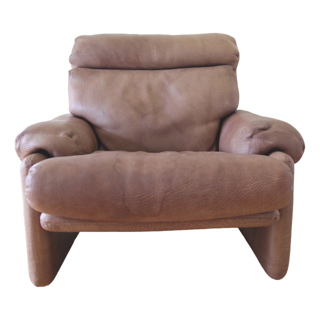 Coronado Lounge Chair in Brown Leather by Tobia and Afra Scarpa for B&B Italia / C&B Italia, 1960s For Sale
