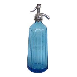 Larocco Bros Blue Glass Seltzer Bottle 26 Oz Middletown Ny Made in Czech 4822b For Sale