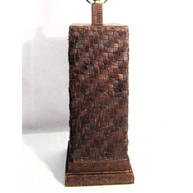 Vintage Woven Leather Kenzie Lamp + Shade For Sale - Image 4 of 14