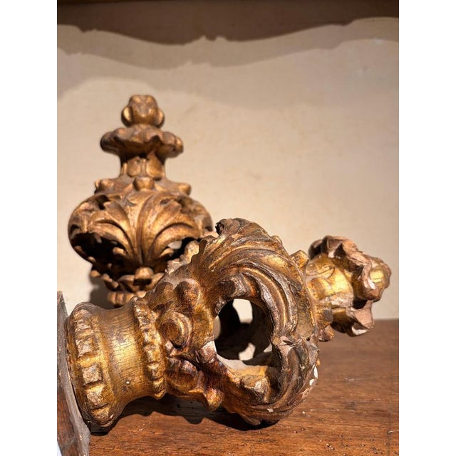 Black 18th Century Louis XV Architectural Carved and Gilded Wood Finials, Set of 2 For Sale - Image 8 of 14