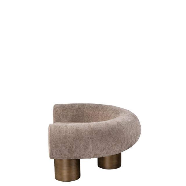 Contemporary Mia Modern Curved Brown Accent Chair with Gold Metal Legs For Sale - Image 3 of 5