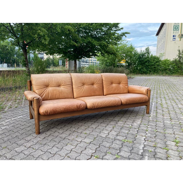 Vintage Cognac Caramel Aniline Leather Sofa, 1970s For Sale - Image 9 of 18