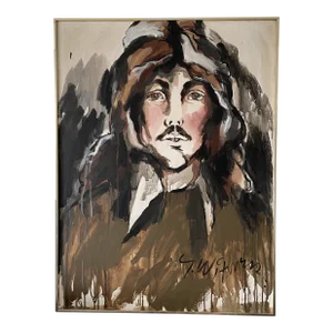 1980s Expressionist Portrait Oil Painting of a Man by S. Witmer, Framed