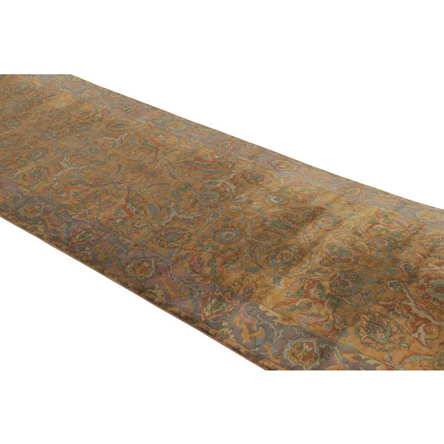 This 5x16 antique gallery runner rug is a rare collectible among Indian homages to iconic Polonaise rug designs—an...