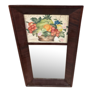 Antique Empire Mahogany Ogee Mirror With Floral Basket of Fruit Theorem