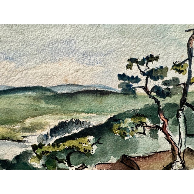 Rustic Henry Emil Salloch Original Watercolor on Paper Coastal Inlet With Gnarled Tree, 1940. For Sale - Image 3 of 7