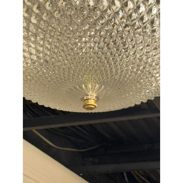 Early 20th Century French Cut Glass and Gilt Brass Flush Mount Chandelier For Sale - Image 4 of 5