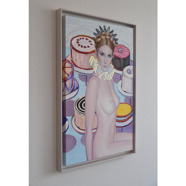 2010s Let Them Eat Cake by Suzy Smith | Oil on Canvas Portrait of a woman with cakes in the background For Sale - Image 5 of 5