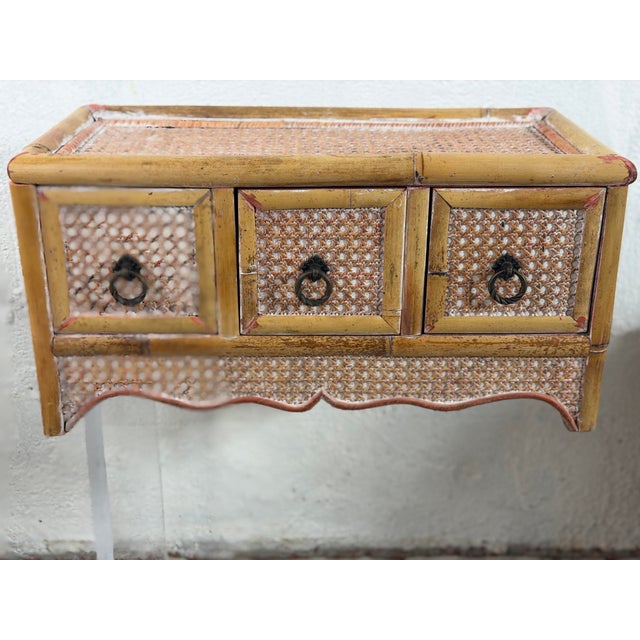 English Vintage Rattan Three Drawer Table Top Cabinet For Sale - Image 3 of 9