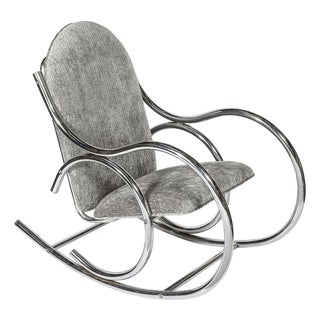 Mid-Century Tubular Chrome Rocking Chair With Holly Hunt Upholstery For Sale