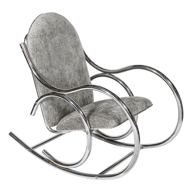 Mid-Century Tubular Chrome Rocking Chair With Holly Hunt Upholstery For Sale