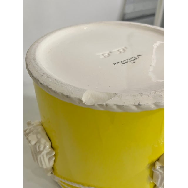 Vintage Pair Fitz and Floyd Large Size Yellow and White Tassel Cachepots For Sale - Image 16 of 17
