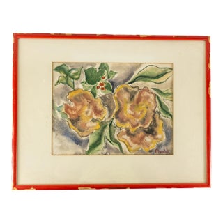 Mid-Century Modern Abstract Watercolor Painting Signed Illegibly For Sale