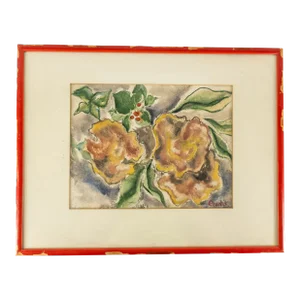 Mid-Century Modern Abstract Watercolor Painting Signed Illegibly