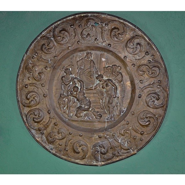 Antique French Embossed Brass Platter For Sale - Image 3 of 12