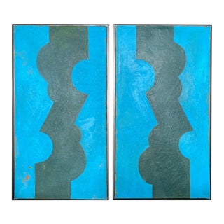 Modern Contemporary Geometric Blue and Green "Untitled" Paintings by Oscar Murillo For Sale