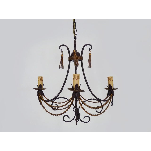 Vintage 4-Light Chandelier in Brown and Gilt Metal, 1980s For Sale - Image 10 of 10