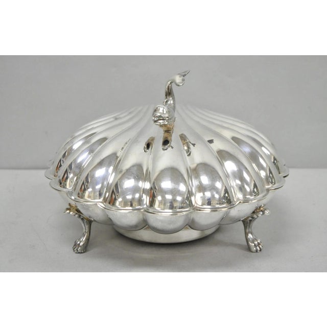Vintage Eaton Silver Co Regency Silver Plated Clam Shell Warmer W Dolphin Handle For Sale - Image 4 of 18