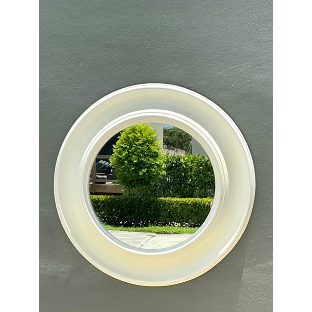 Mid-Century Modern Vintage Round White Wall Mirror For Sale - Image 3 of 15
