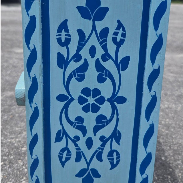2020s Hand Painted Mediterranean Medicine Cabinet / Wall Shelf / Turquoise and Blue Zouak For Sale - Image 5 of 7