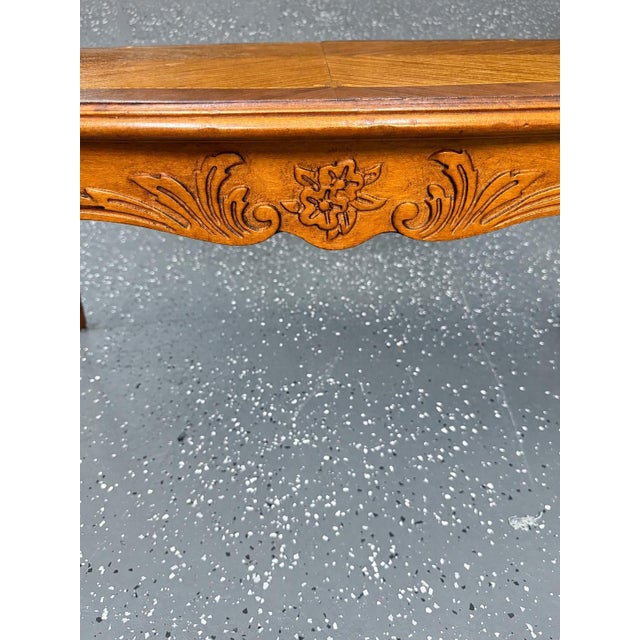 Wood Vintage Louis XV Style Carved Walnut Marquetry & Parquetry Coffee Table For Sale - Image 7 of 12