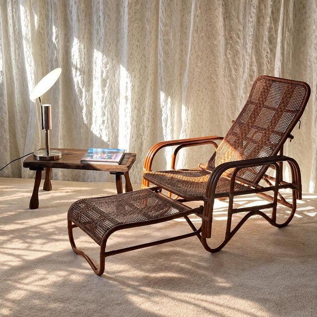 2000 - 2009 Mid-Century Adjustable Rattan Chaise Lounge with Retractable Footrest, Japan For Sale - Image 5 of 14