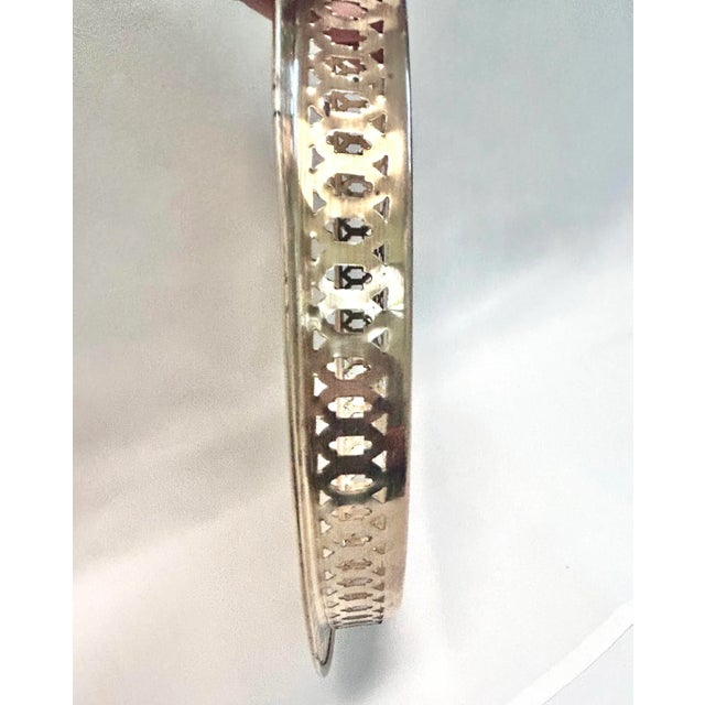 Rococo Vintage Brass Filigree Serving Tray Round Moorish Style Brass Tray For Sale - Image 3 of 8