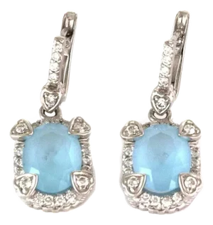 Judith Ripka Diamonds Frosted Blue Topaz 18k White Gold Dangle Earrings, 2 Pieces