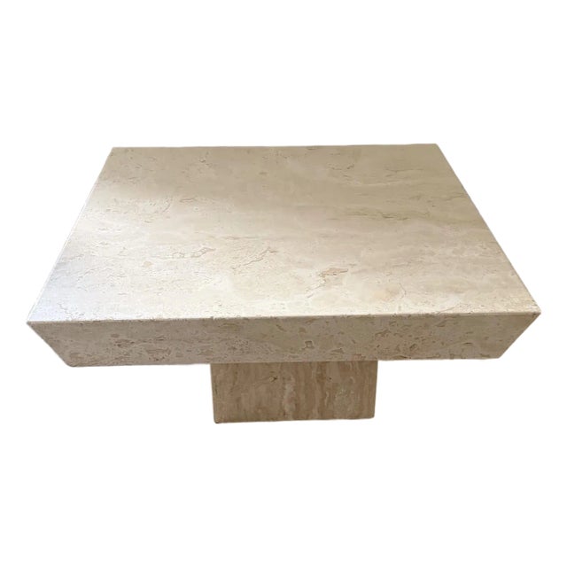 Late 20th Century Italian Reverse Beveled Square Travertine Coffee Table For Sale