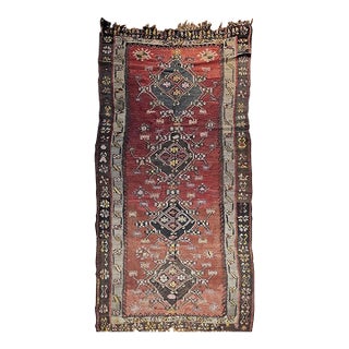 Vintage Turkish Tribal Kilim, Flat-Woven Medallion Pattern, Burgundy & Ivory, 5x11 For Sale