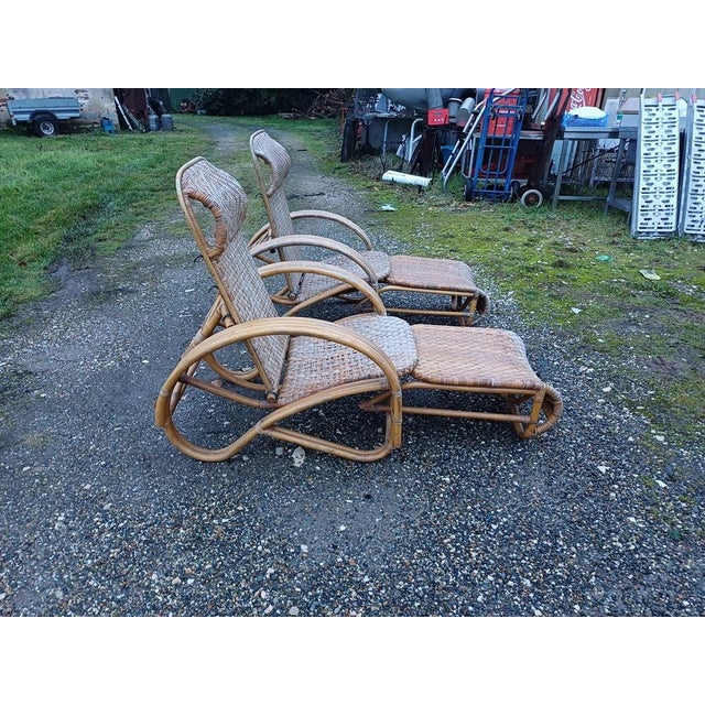 Rattan Deck Chairs, 1970, Set of 2 For Sale - Image 3 of 13