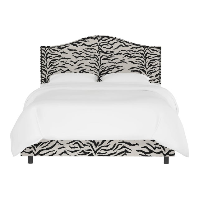 Not Yet Made - Made To Order Ashland Bed in Cream Black Linen Zebra, California King For Sale - Image 5 of 5