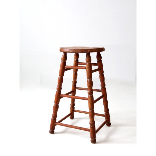 Antique Primitive Wooden Stool For Sale - Image 4 of 8