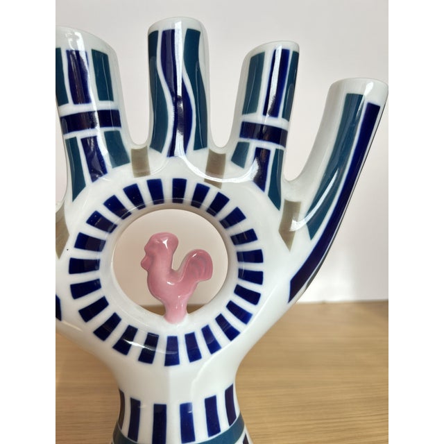 Blue Porcelain Candelabra with Five Fingers Model with Rooster from Sargadelos For Sale - Image 8 of 10
