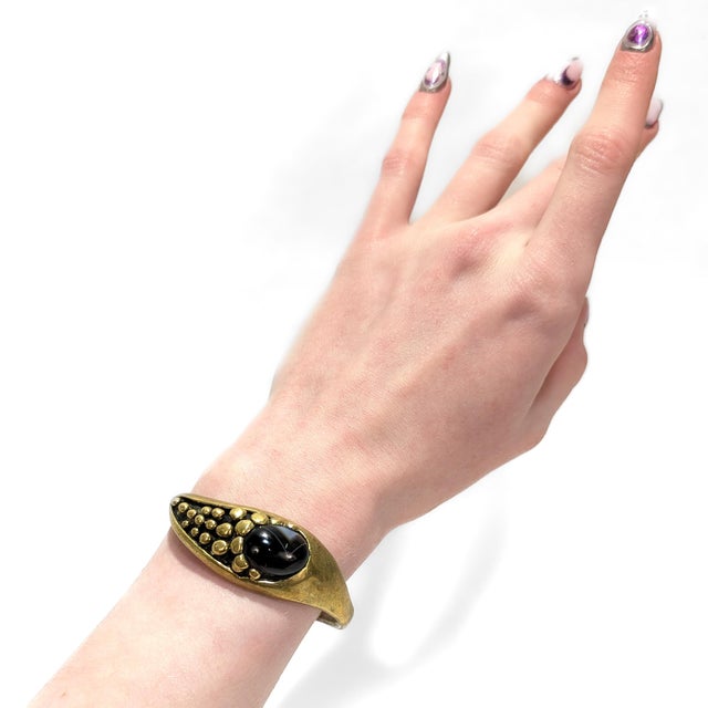 Mid-Century Modern Signed Mid-Century Stephen Burr Brutalist Cast Brass & Agate Cabochon Bracelet For Sale - Image 3 of 11