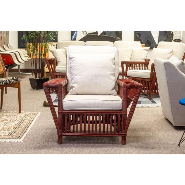 Palecek Vintage Palecek President's Sofa & Chair 3 Piece Rattan Patio Sofa & Chair Set For Sale - Image 4 of 18